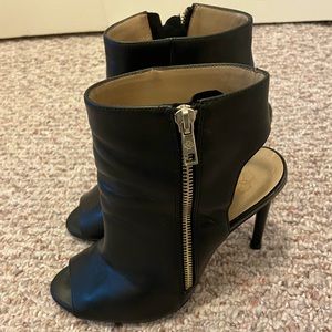 Ann Taylor Womens Ankle Boots Booties Black Leather Open Heel Peep Toe